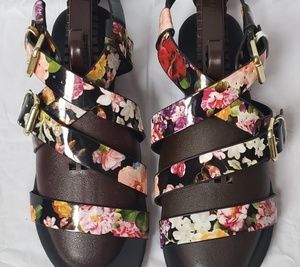 Black floral sandals